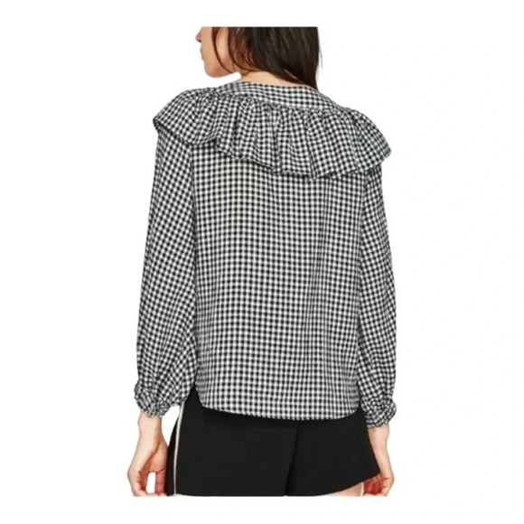 Zara Gingham printed Ruffled black/ white Blouse size S‎ - Picture 4 of 11